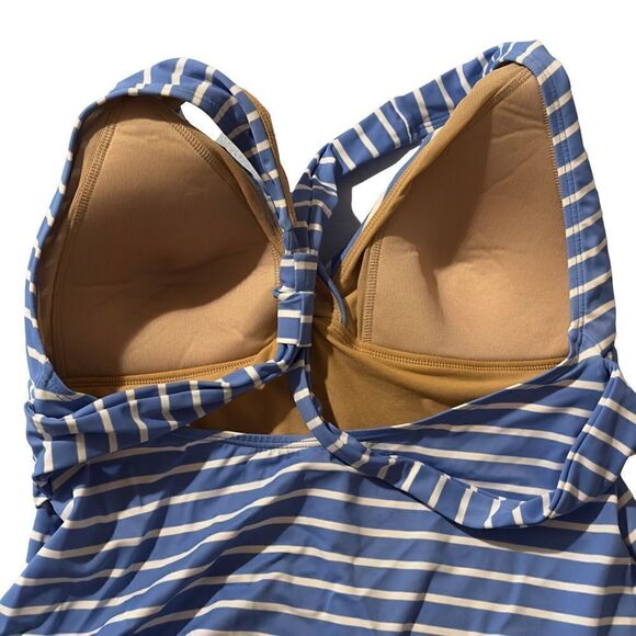 L.L. Bean Blue White Striped Twisted Front Crossed Back Tankini Top MEDIUM - Picture 12 of 16